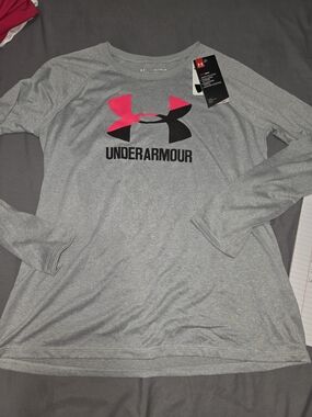 Under Armour Gray Long Sleeve Shirt with Pink & Black Logo